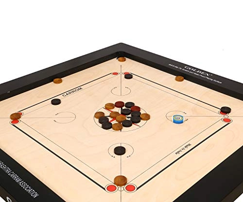 Golden Carrom Board - 12mm Champion with Coins Striker & Cover