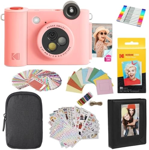 Smile+ - 2-in-1 Digital Instant Print Camera + Case + Zink 20pk 2x3 Sticky Back Photo Paper + Album + Sticker Sets + Sticker Frames + Markers
