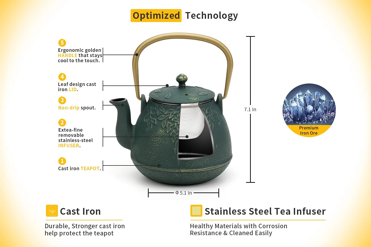 Japanese Cast Iron Tea Kettle - Cast Iron 950 ml