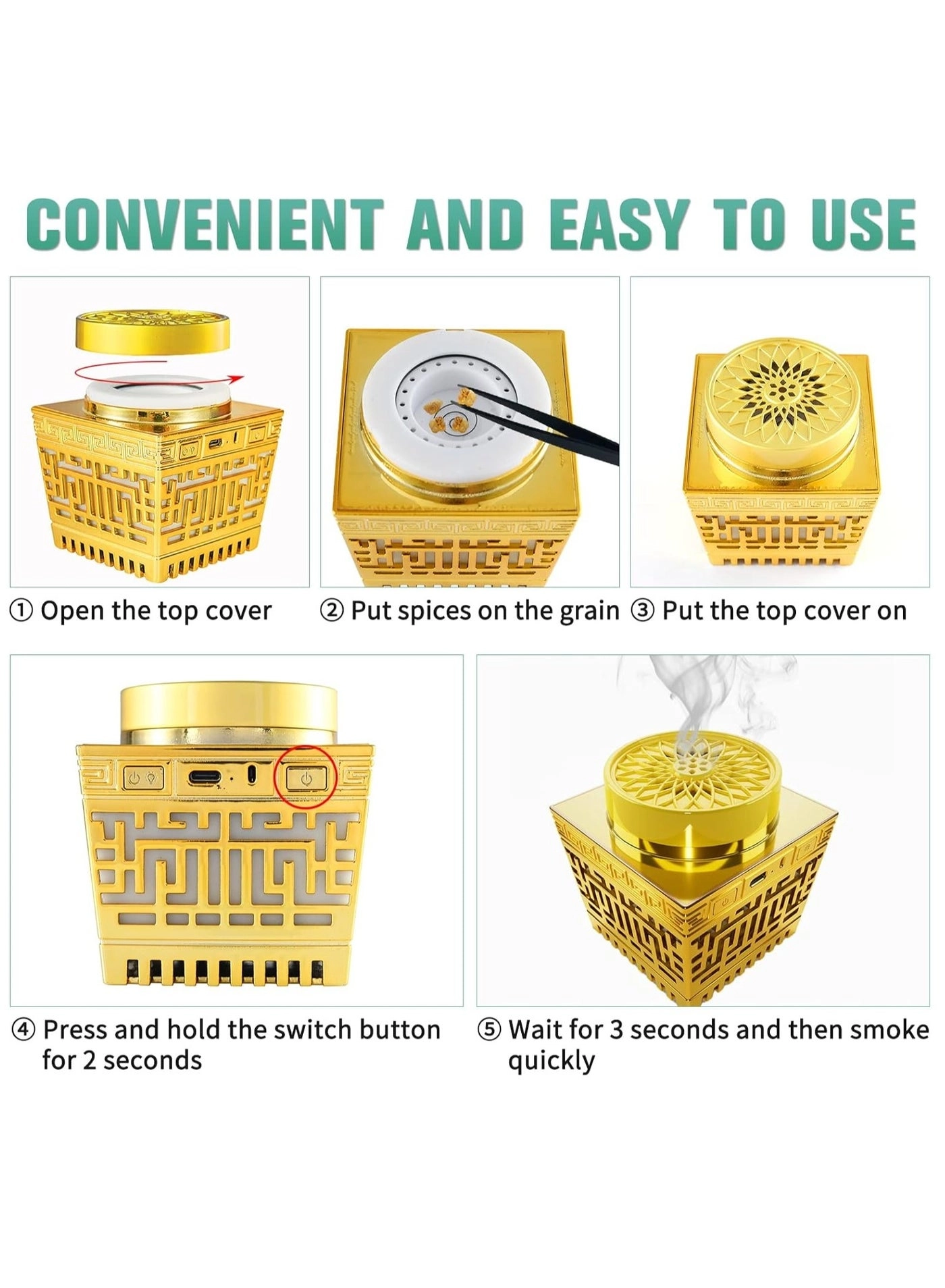 Quran Speaker & Mini Incense Burner Bakhoor - Bluetooth Remote Control 114 Quran Chapters