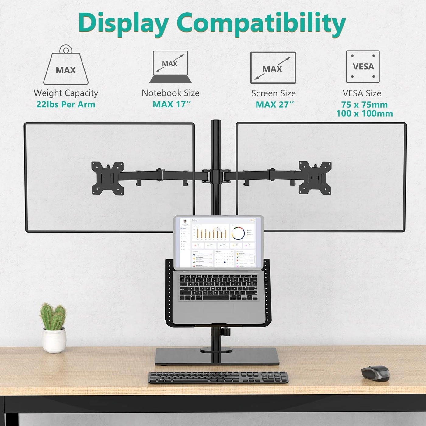 Dual LCD Monitor Desk Mount Stand - Two 27"
