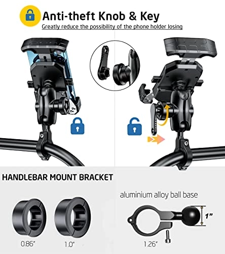 Anti-Theft Motorcycle Phone Mount - Handlebar 360 Rotation 4.0-7.0 Inch Smartphones