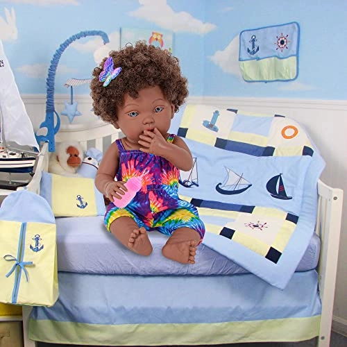 Reborn Baby Doll - 14 Inch African American Curly Brown Hair Ages 3+