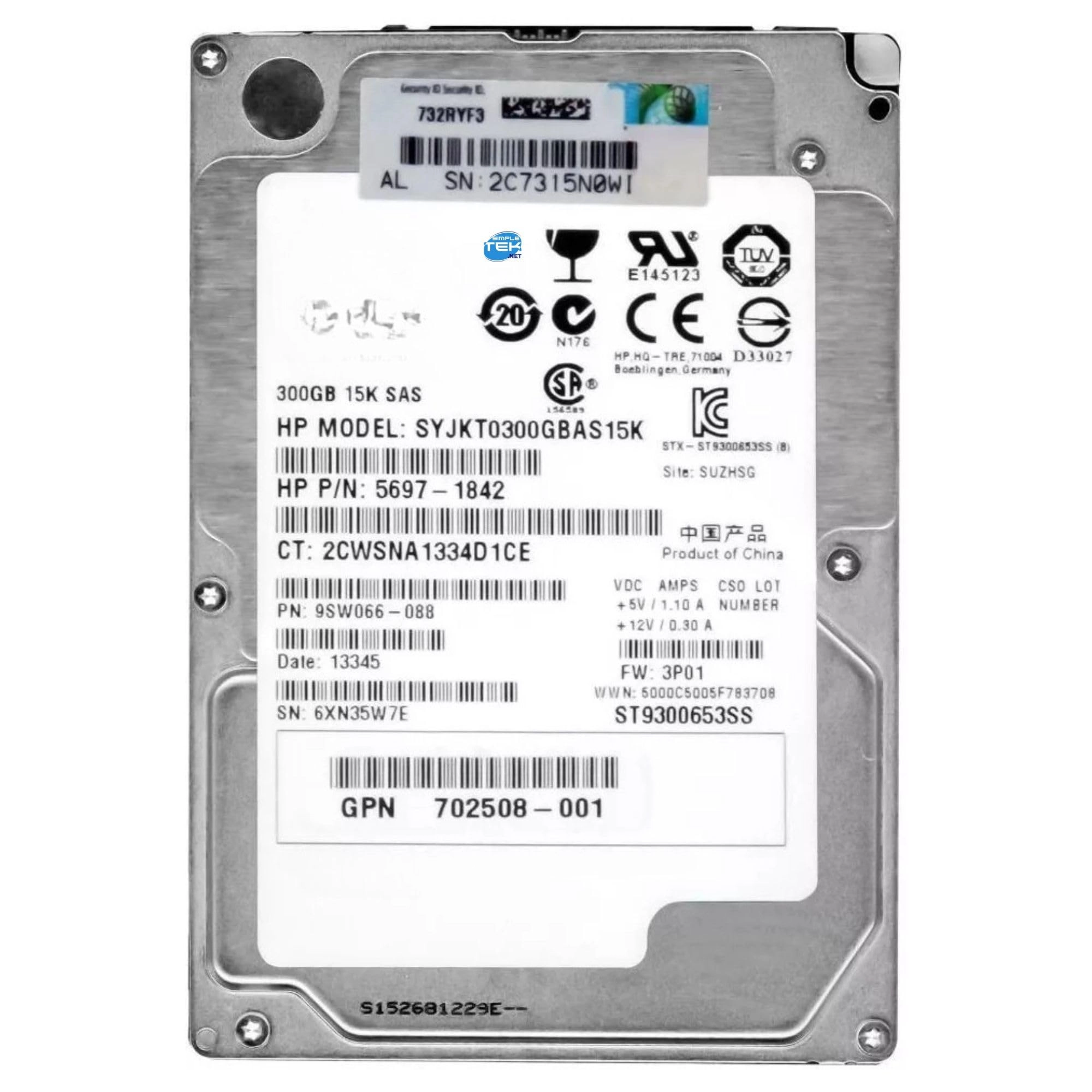 SIMPLETEK (Refurbished) Savvio 2.5" 15000rpm 64MB SAS 6Gb/s (9SW066-088) - 300GB