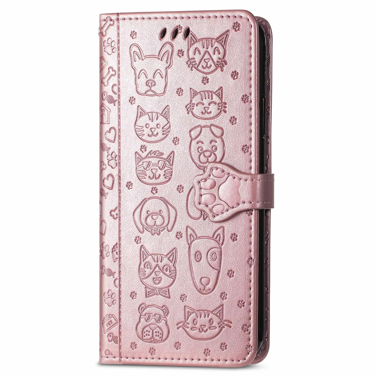 Nadoli Funny Cartoon Embossing Cat Dog Pattern Pu Leather Cat Paw Lanyard Standfunction Card Slots Wallet Flip Case Cover for Samsung Galaxy S24 Ultra