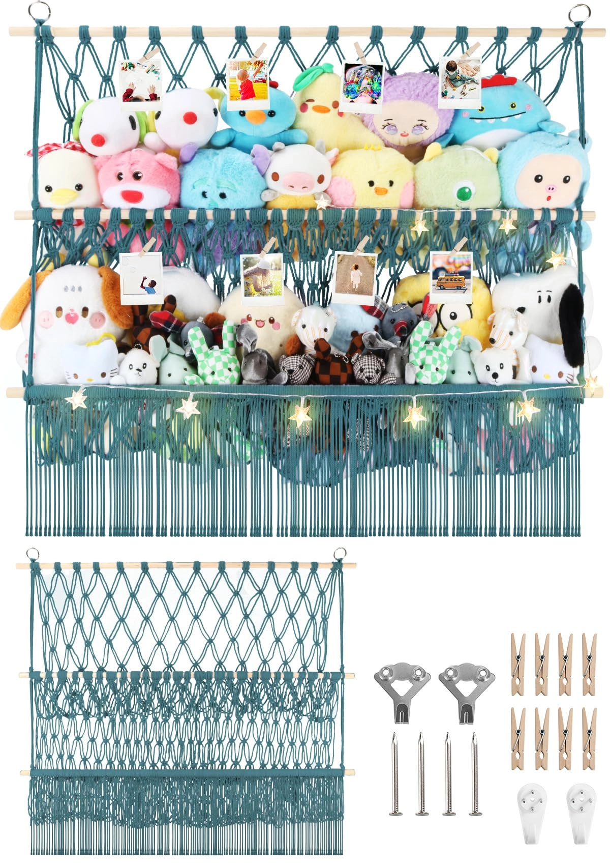 ihansee 2 tier stuffed animal net shelf - 35x30'' Aqua
