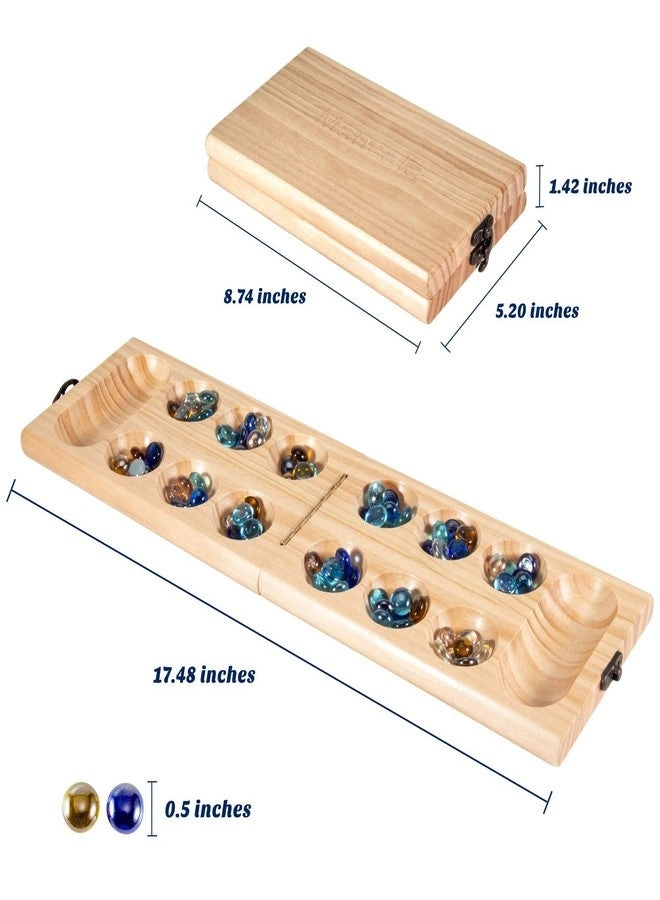 Mancala - Wooden Folding 728 Bonus Multi Color Glass Stones