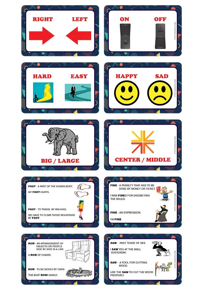 Creanoso English Vocabulary Antonyms, Synonyms and Homonyms Learning Cards - Adult 54 pieces