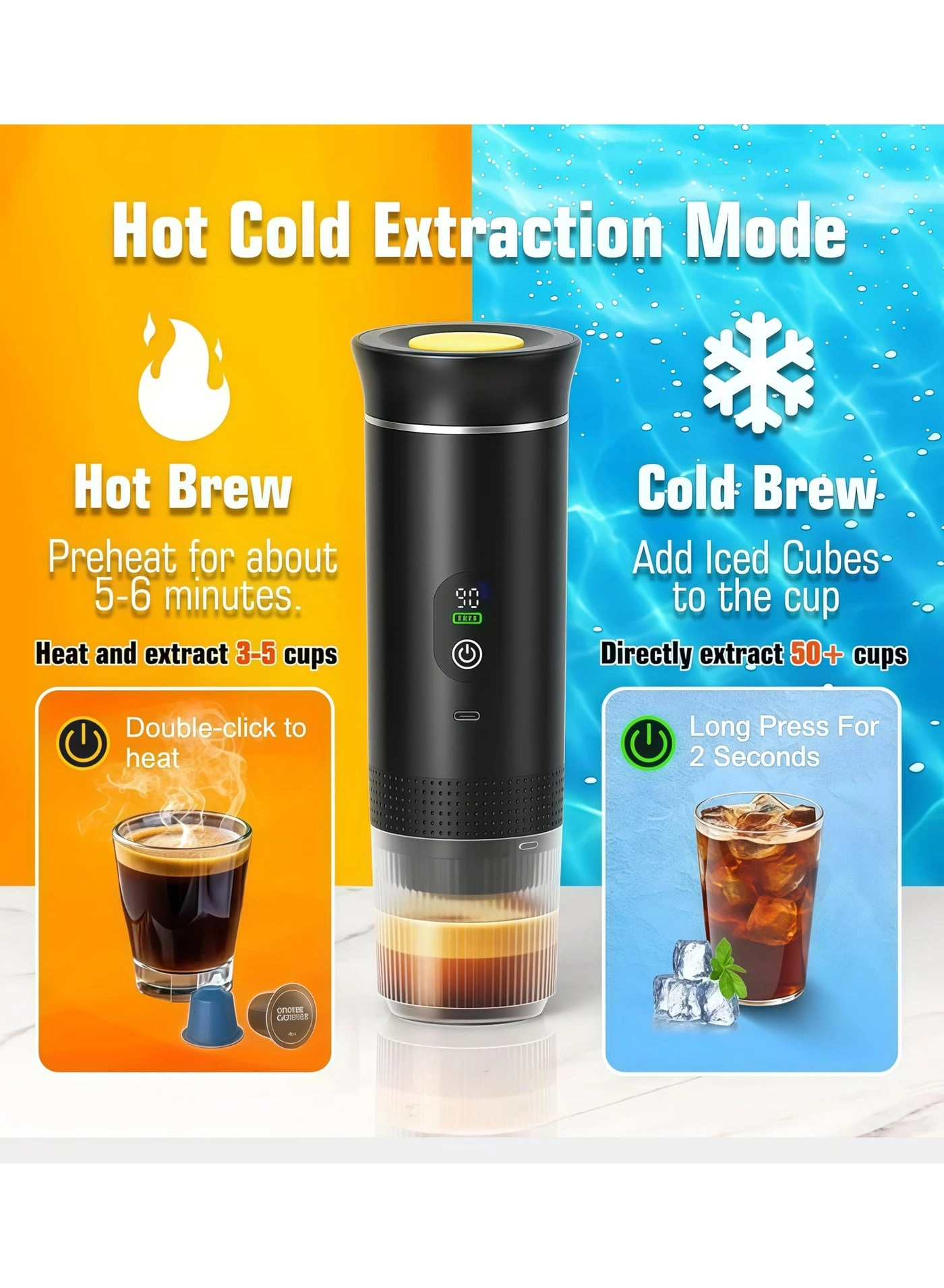 Portable coffee maker - 60 ml ground coffee and capsules