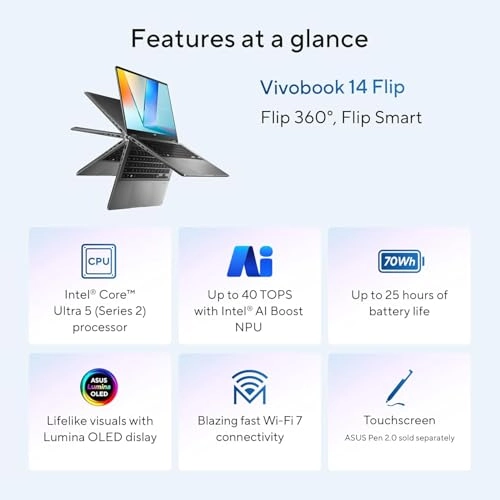Vivobook 14 Flip TP3407SA-ES54T - 14'' Core Ultra 5 226V 16GB DDR5 2TB SSD