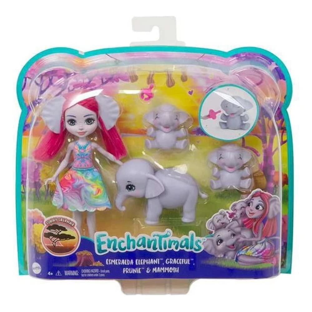 Mattel Emerald Elephant Doll - 15.2cm + Elephant Figure - 3 + Pacifier