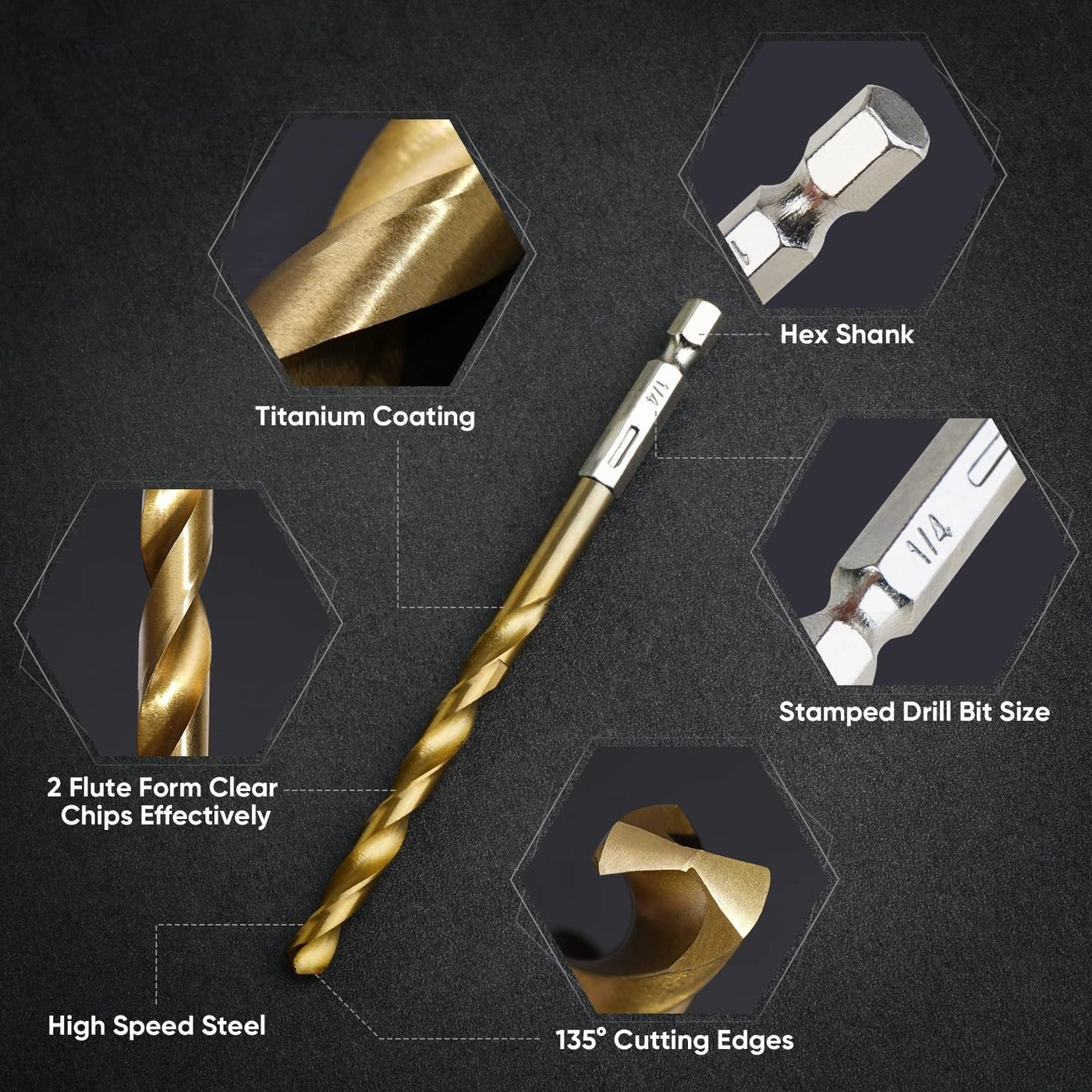 Drill Bit Set - Titanium Coated 30 PCS from 1/16" to 1/2"