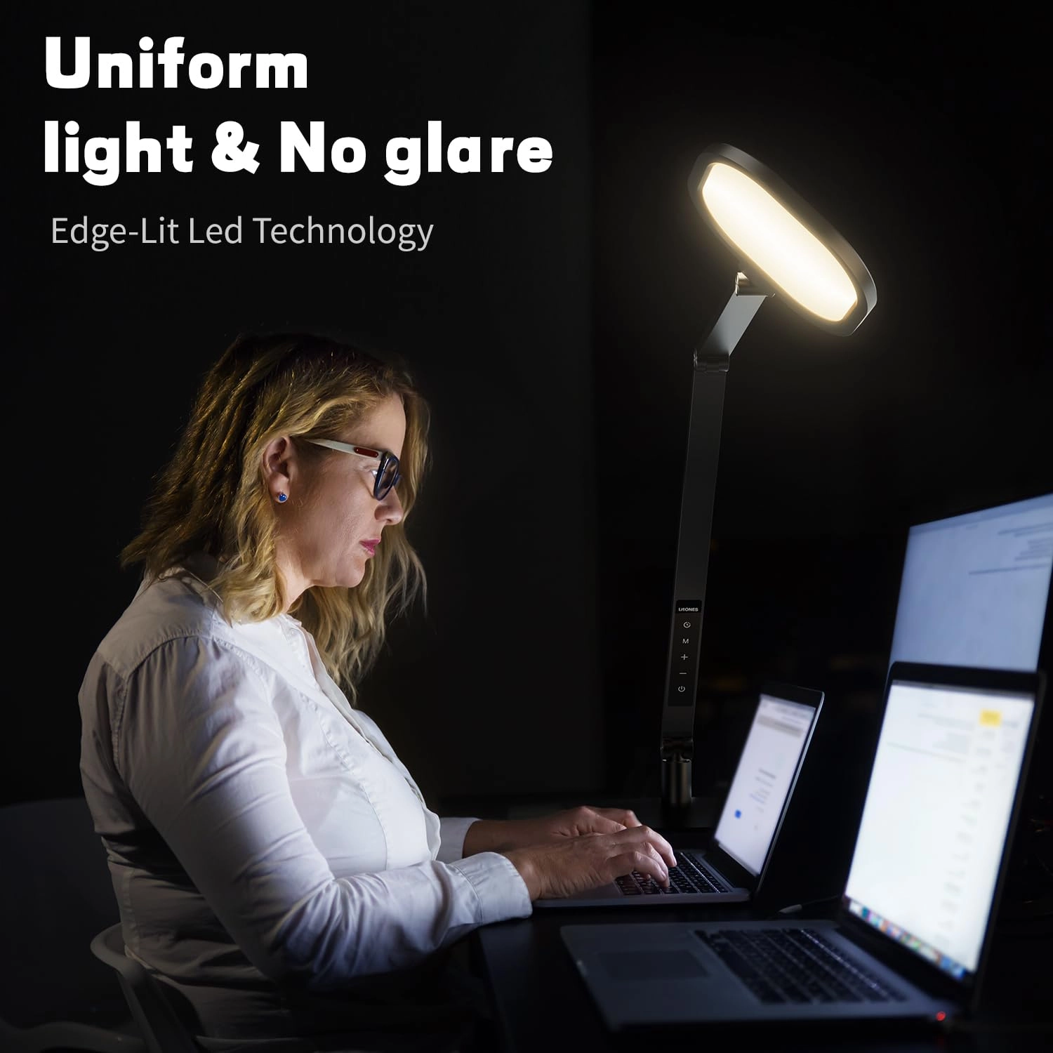 LED Desk Lamp - Dimmable Soft Diffused Light Adjustable Metal Swing Arm