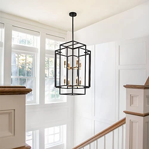 8-Light Lantern Chandelier - 31.5 in Black & Silver