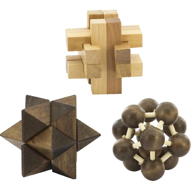 Brain Teaser Puzzle - 3-in-1 Wooden 3 Pieces