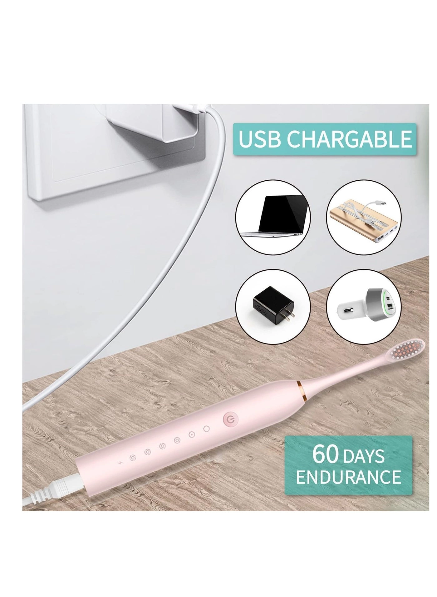 Electric Toothbrush - USB Rechargeable 4 Brush Heads 6 Cleaning Modes