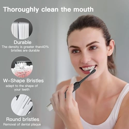 Electric Toothbrush - 6 Modes 5 Replacement Brush Heads Black