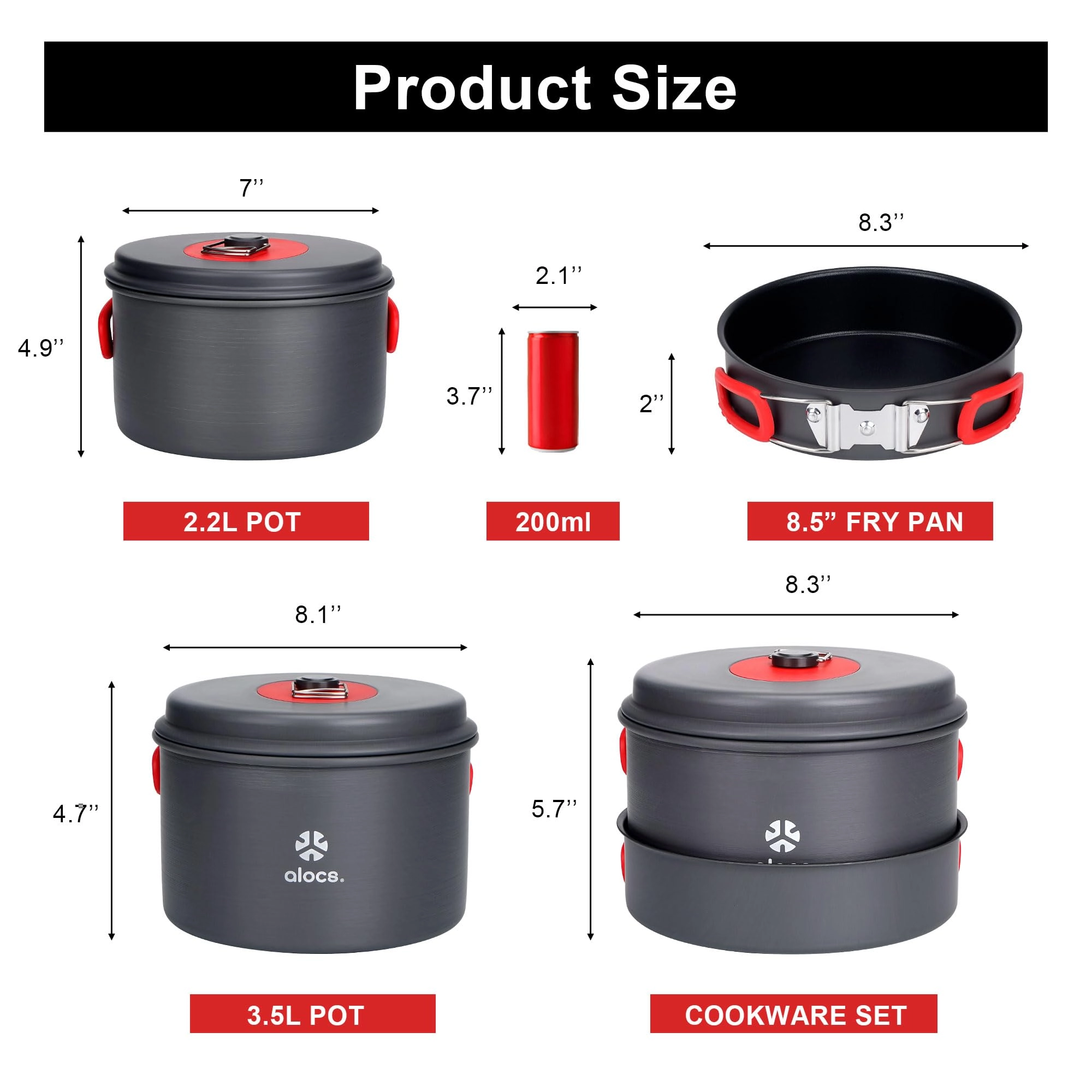 Camping Cookware Set - 3 3.5L 2.2L