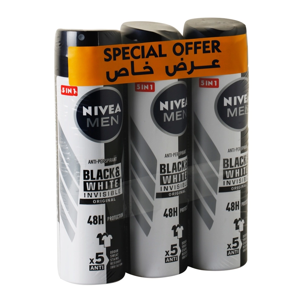 Black And White Invisible Original Antiperspirant - 150ml x 3
