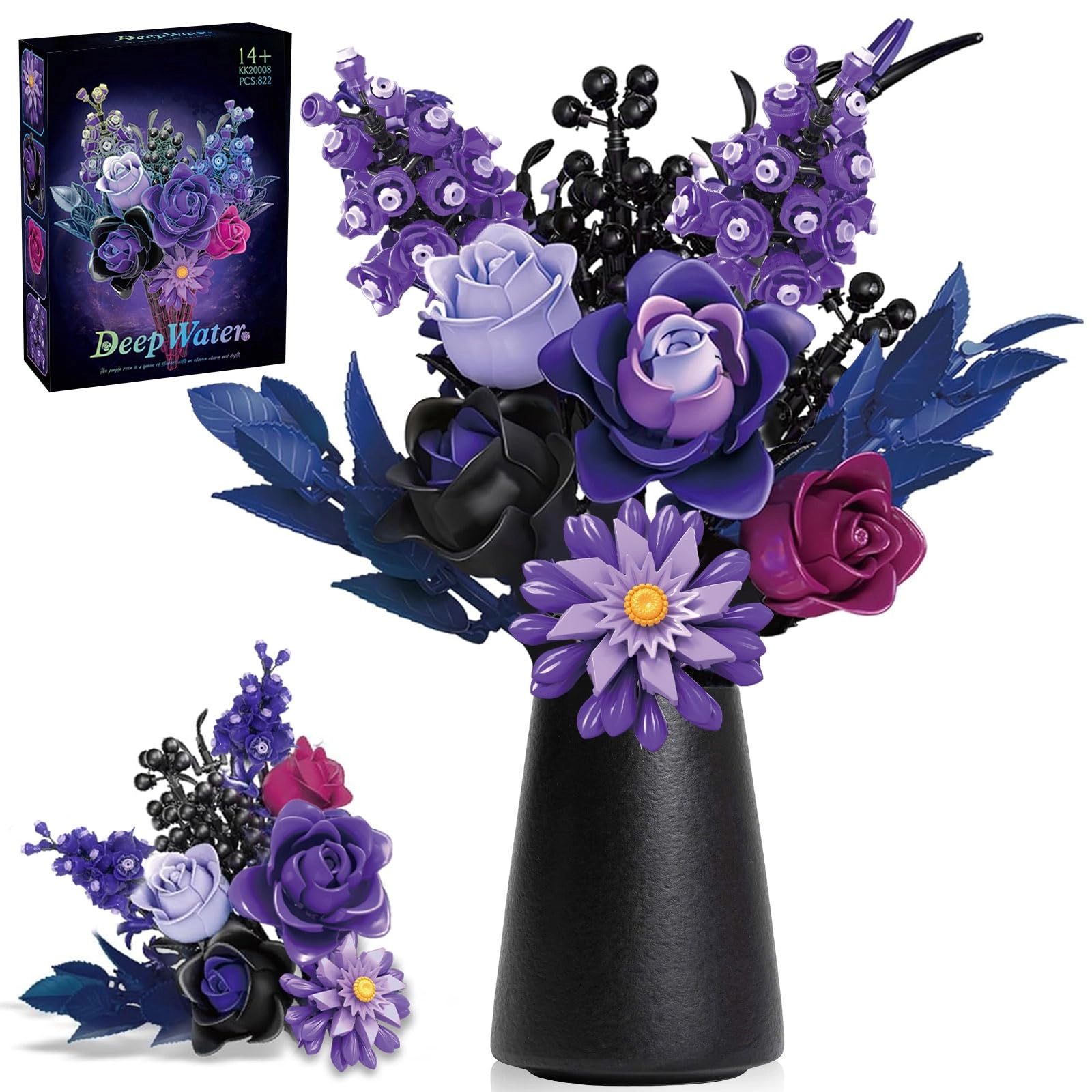 Astrevo Artificial Flowers Bouquet Building Block Set - Purple Roses 822pcs
