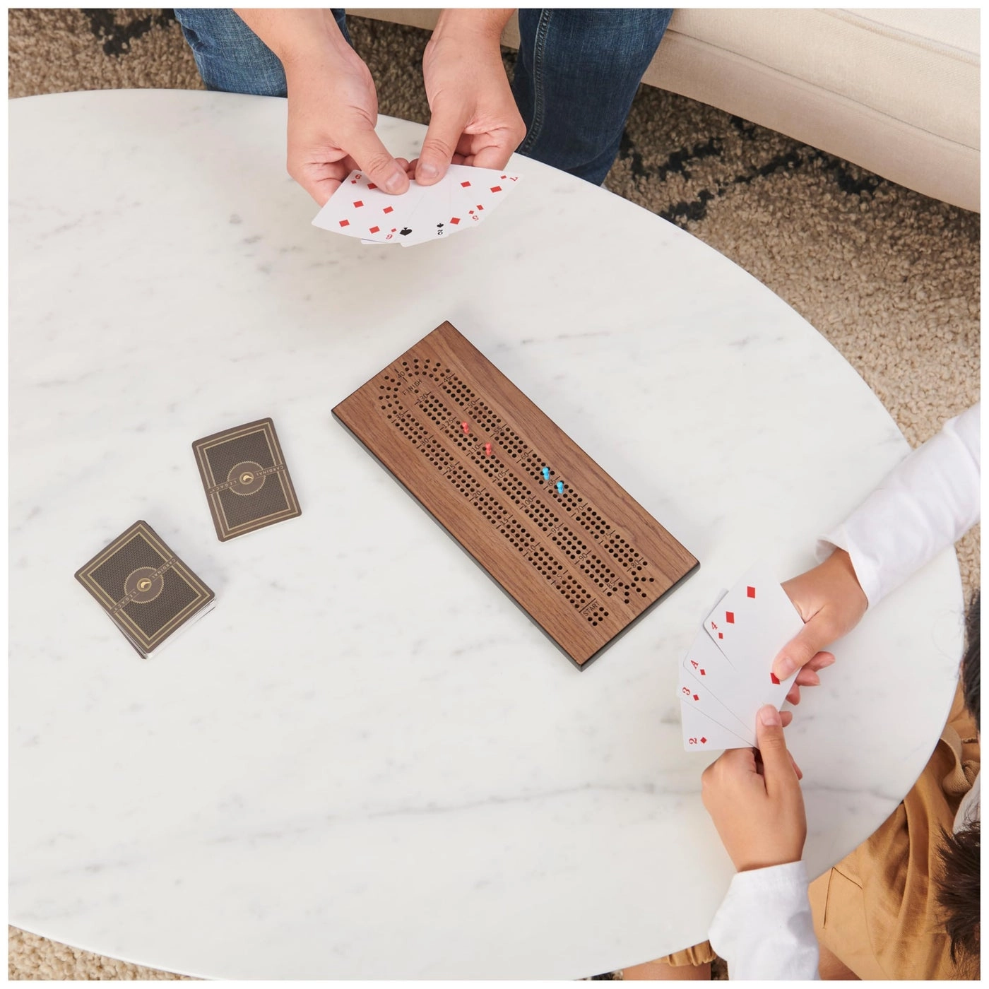 Deluxe Cribbage - Lined Wooden Case 6 Metal Movers