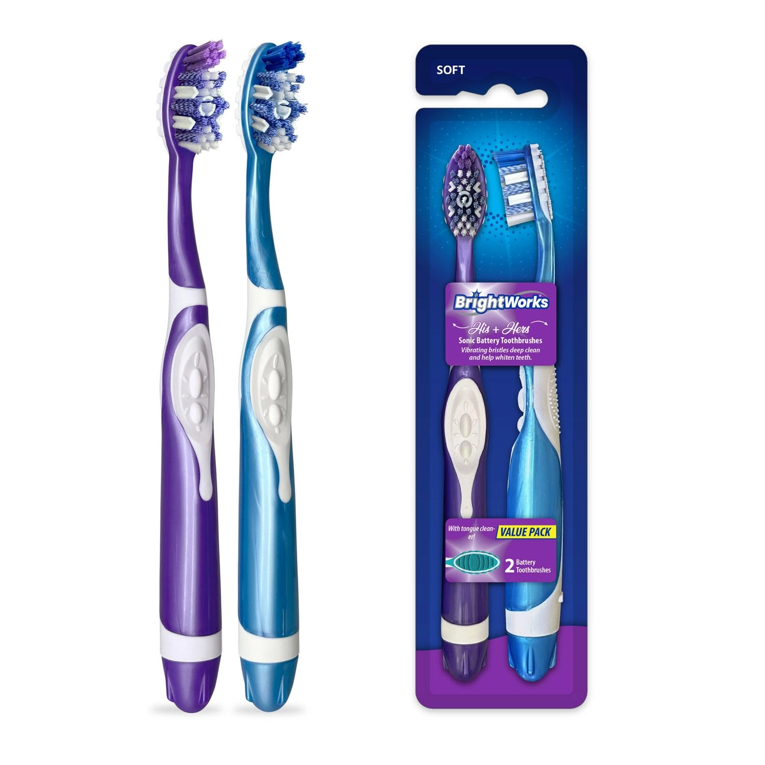 Brightworks Products Inc. Sonic Battery Toothbrush - Soft Multi-Level Bristles Pack of 2