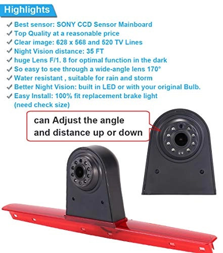 Brake Light Reversing Camera + Rear View Mirror Monitor - Night vision 628 x 586 pixels