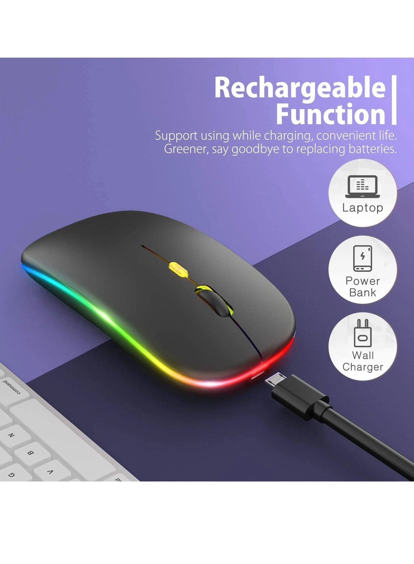 LED Rechargeable Slim Silent Mouse - Wireless