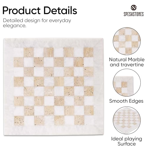 Marble Chess Board - 15 Inch Handmade Travertine and White Stone