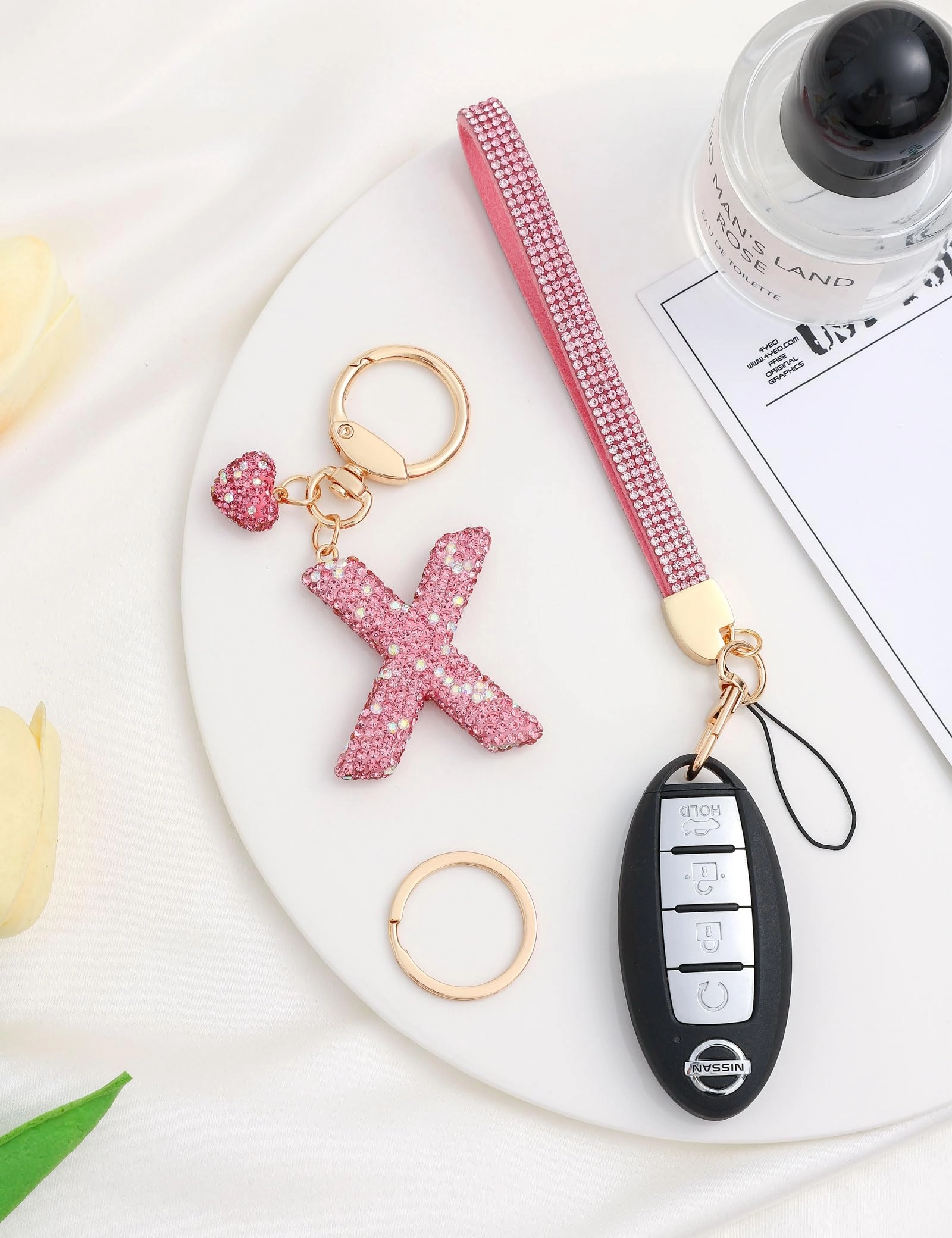 Initial Keychain - L Purple Rhinestone