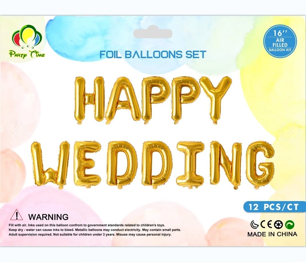 Party time Happy Wedding Foil Balloon - 1 Set Wedding