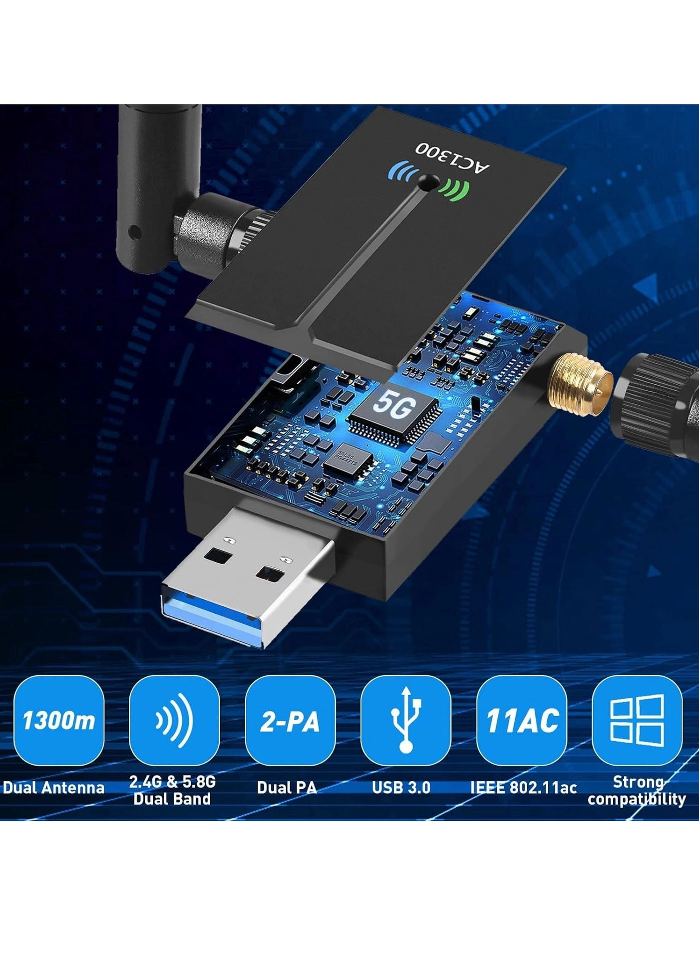 USB WiFi Adapter - Dual-Band 2.4GHz/5GHz USB3.0 Wireless