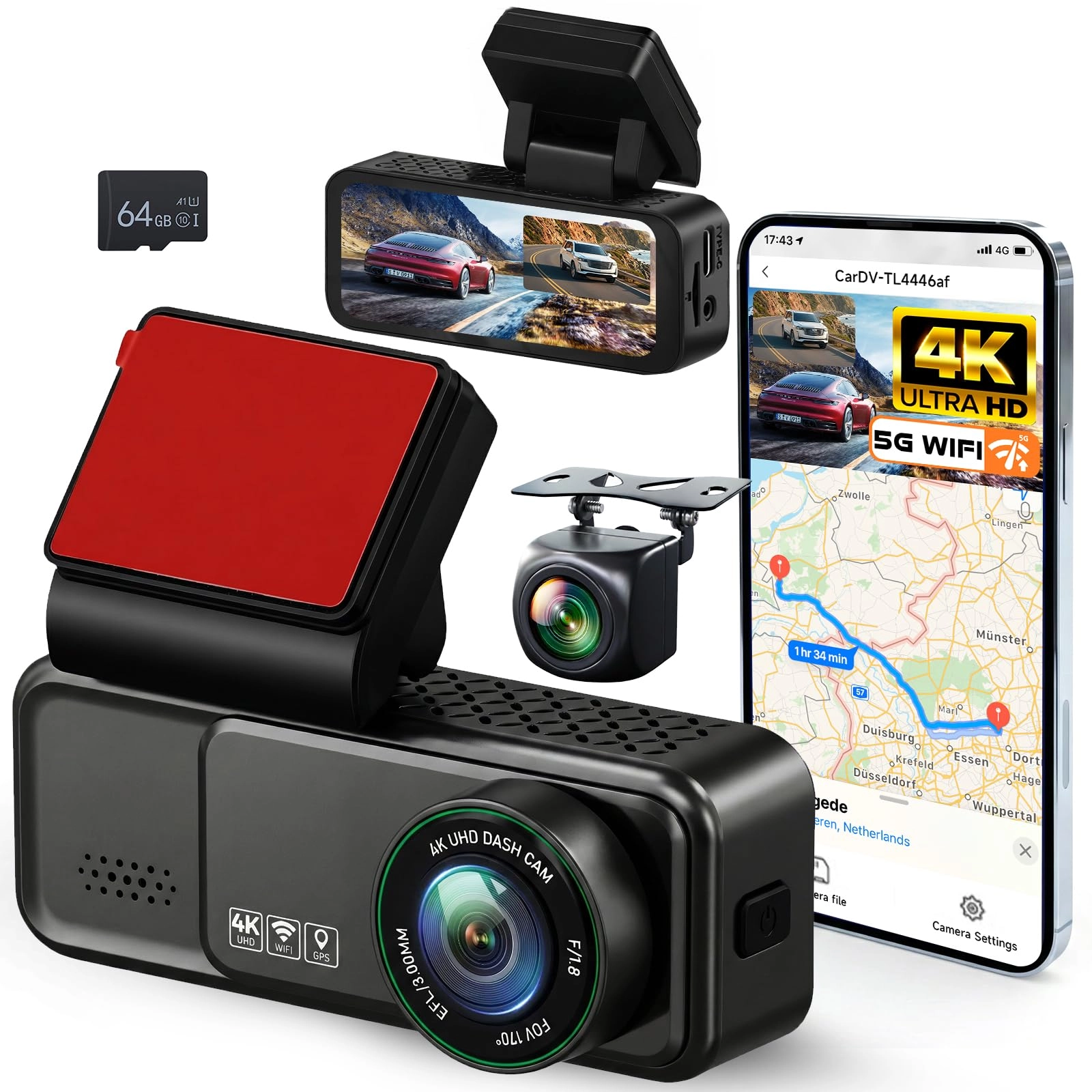 VECHTEL 4K+2K Front Rear Car Dashcam