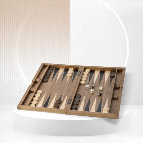 Wooden Folding Inlay Backgammon - Premium Double Stripe