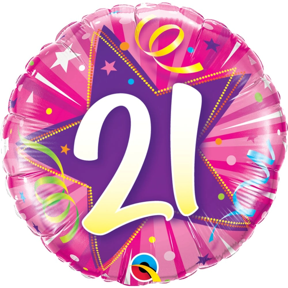 21 Number Round Shining Star Foil Balloon - 18 Inch Hot Pink