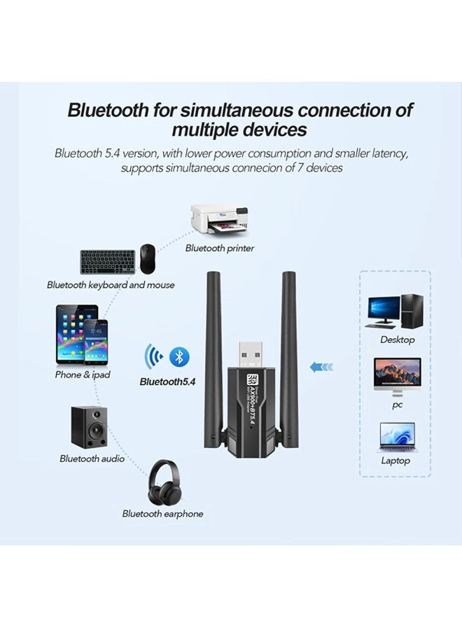 WiFi 6 USB Adapter - Dual-Band 5GHz 2.4GHz USB Wireless
