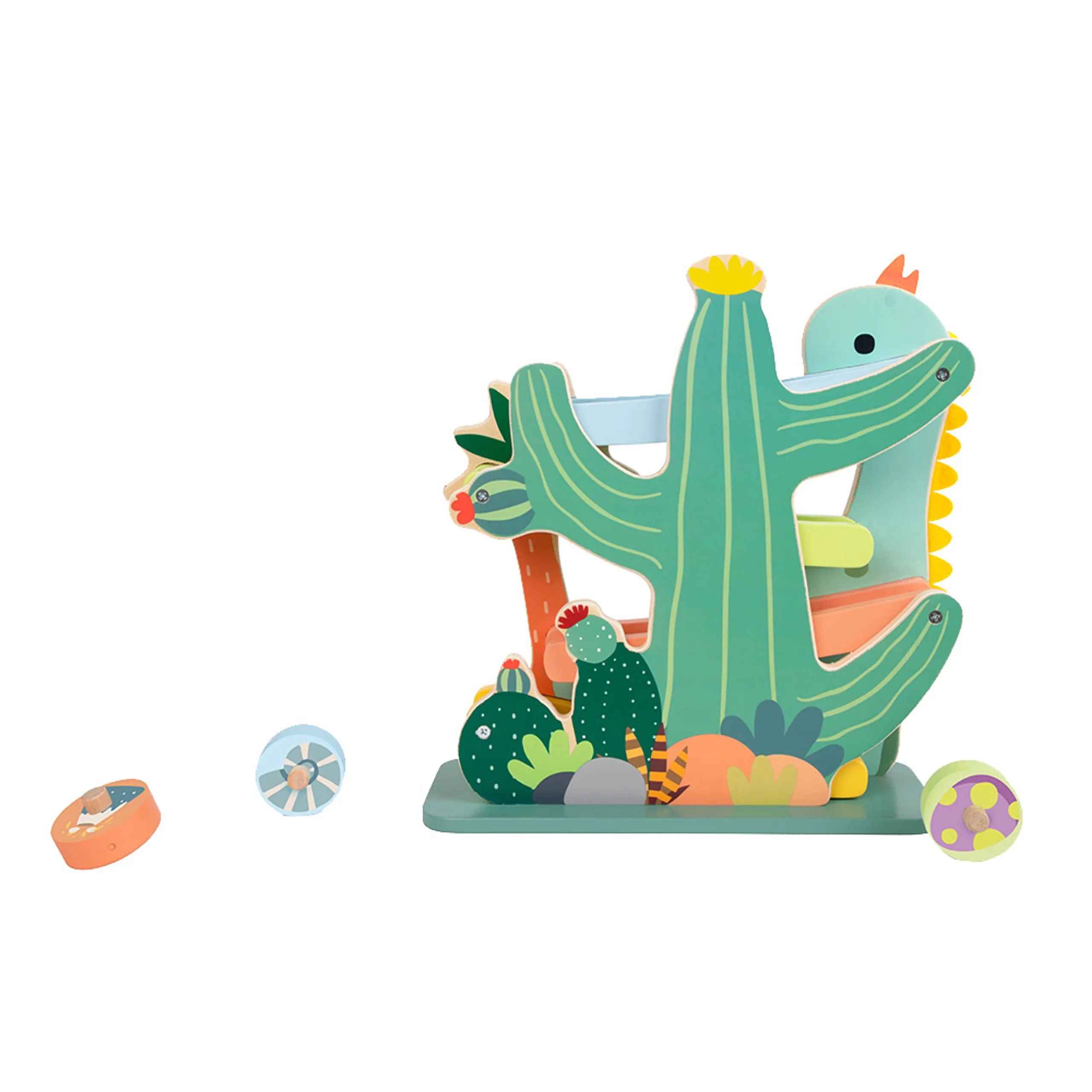 Classic World Wooden Dinosaur Slide - 4-piece interactive racing track set 31.7 x 11 x 32.1 cm