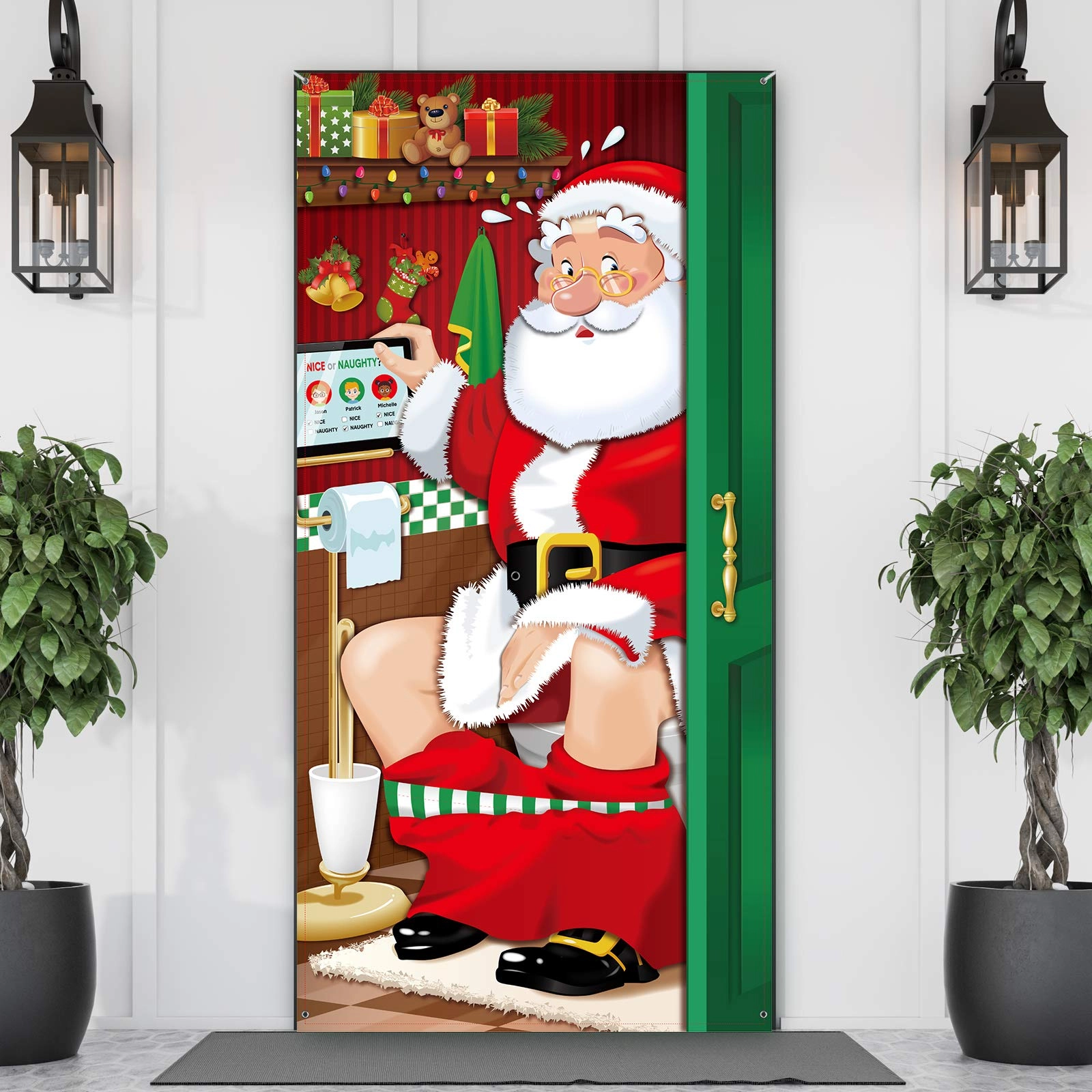 bpa Christmas Santa Restroom Door Cover - Polyester Fabric 70.9 x 35.4 Inch