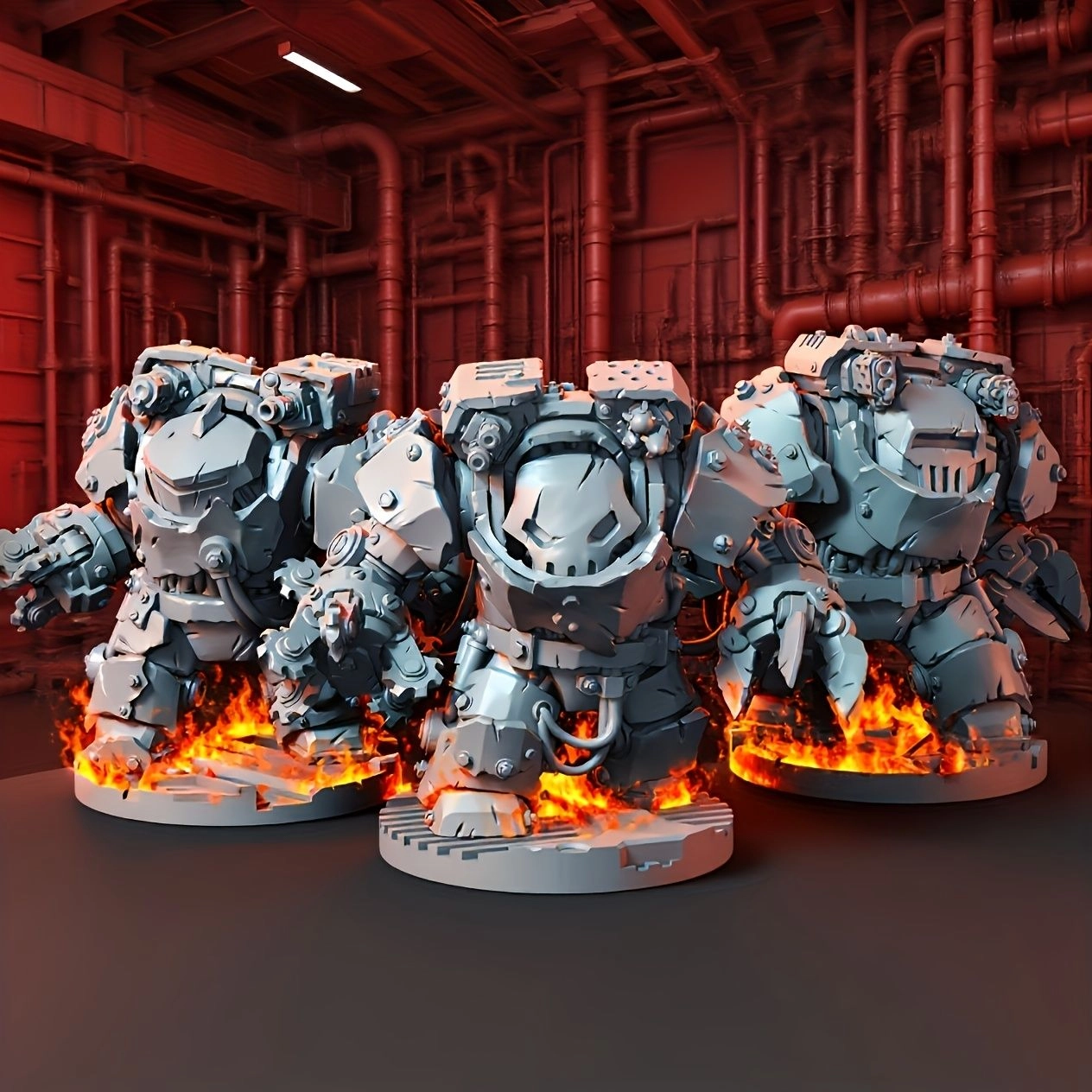 Generic Flame Mecha Orc Squad - 3-Piece 3D Printed Resin Gray Set