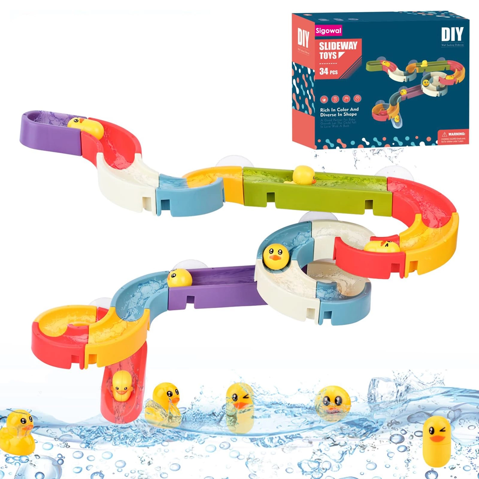 sigowal Duck Slide Bath Toy - 34Pcs Suction Cups