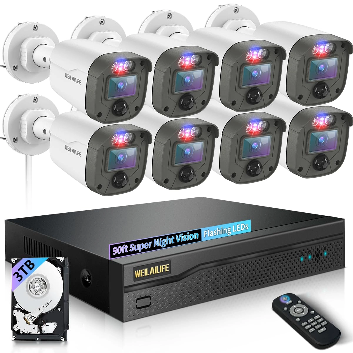WEILAILIFE Wired Security Camera System - 4-Cams 8 channels 5MP
