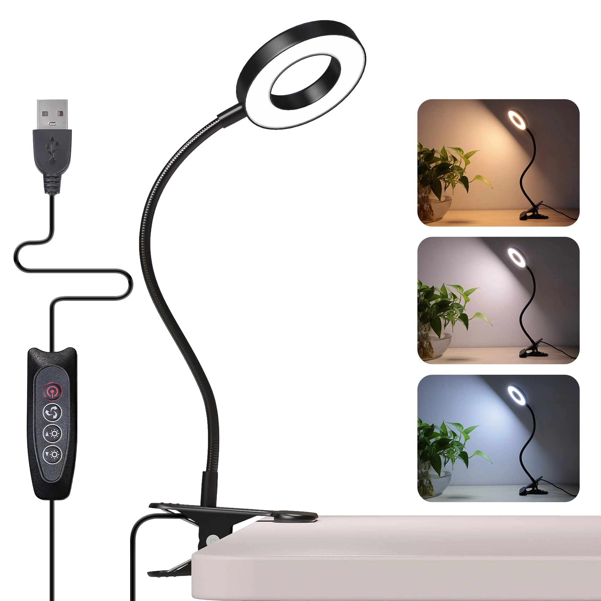 foneso Desk Lamp Clip on Light - 48 LED USB 3 Color Modes
