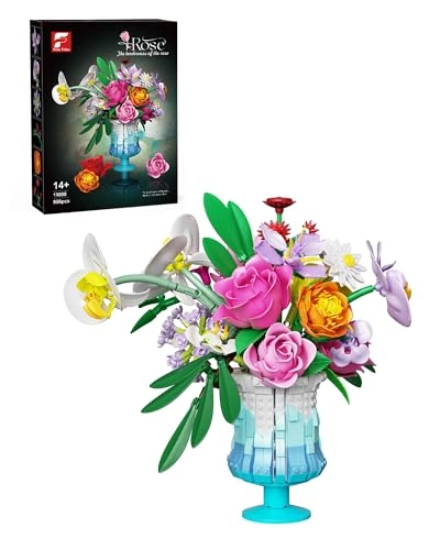 Rose Flower Building Set - Sky Vase ABS Bricks