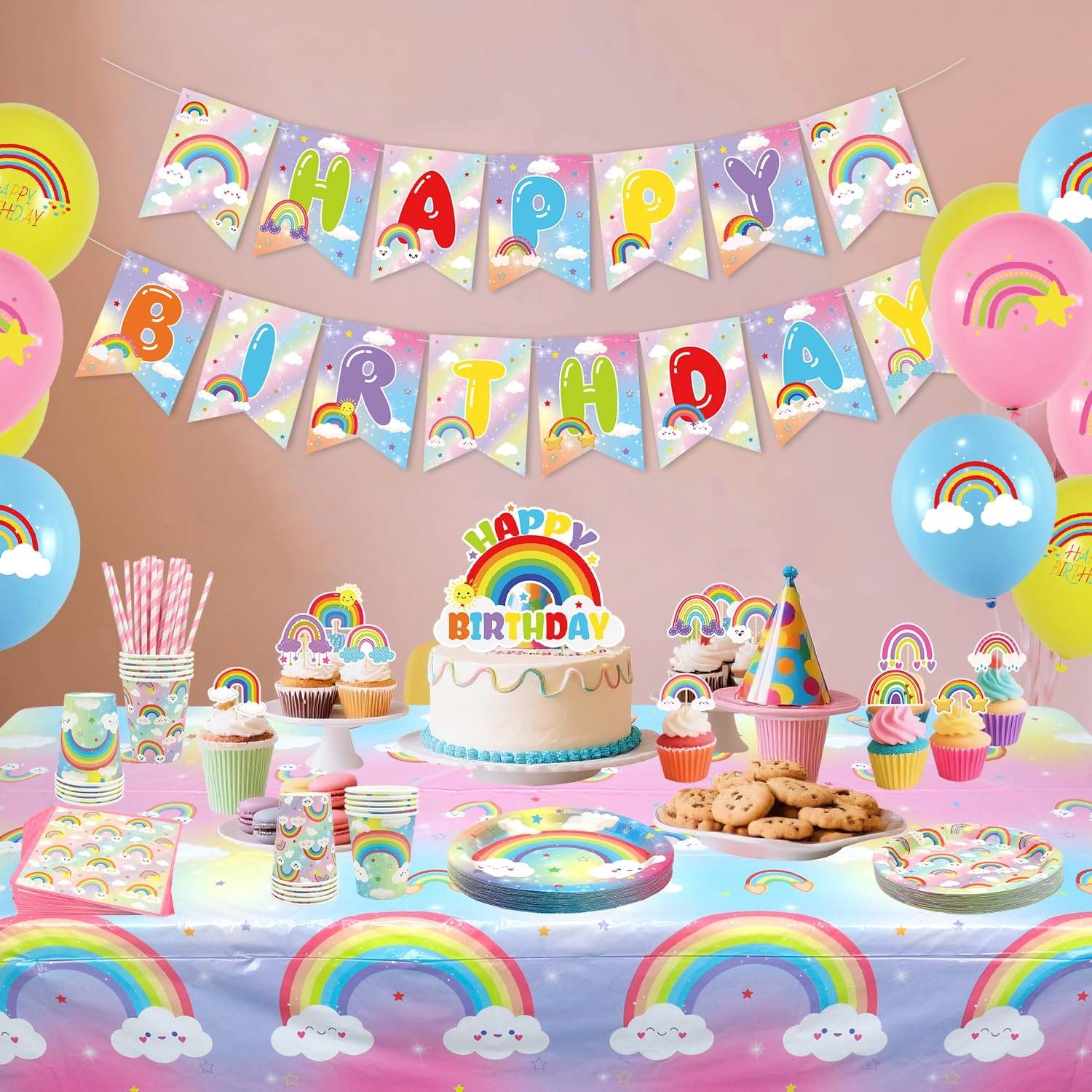 Rainbow Birthday Party Decorations - Serves 20 Birthday