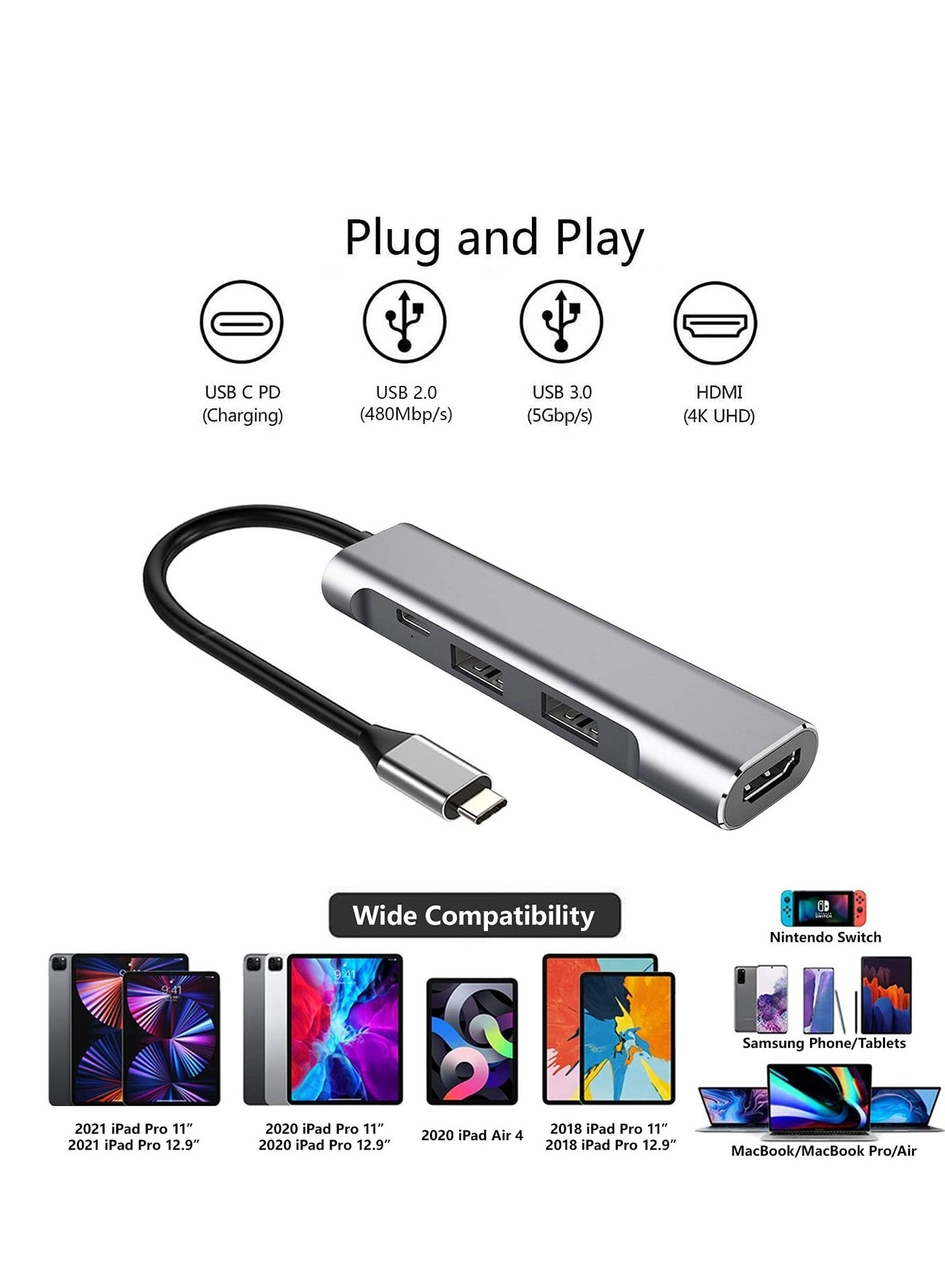 USB C-Type to HDMI Digital AV Multi-Port 4-in-1 Hub