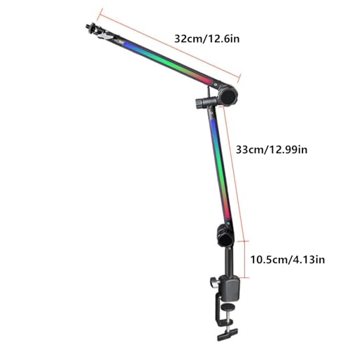 LED Microphone Arm Stand - Adjustable Boom 180Rotatable LED Lighting