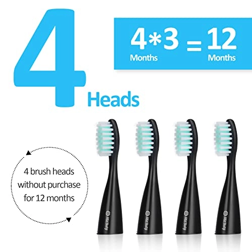 Travel Electric Toothbrush - IPX6 Battery Operated 4 Brush Heads