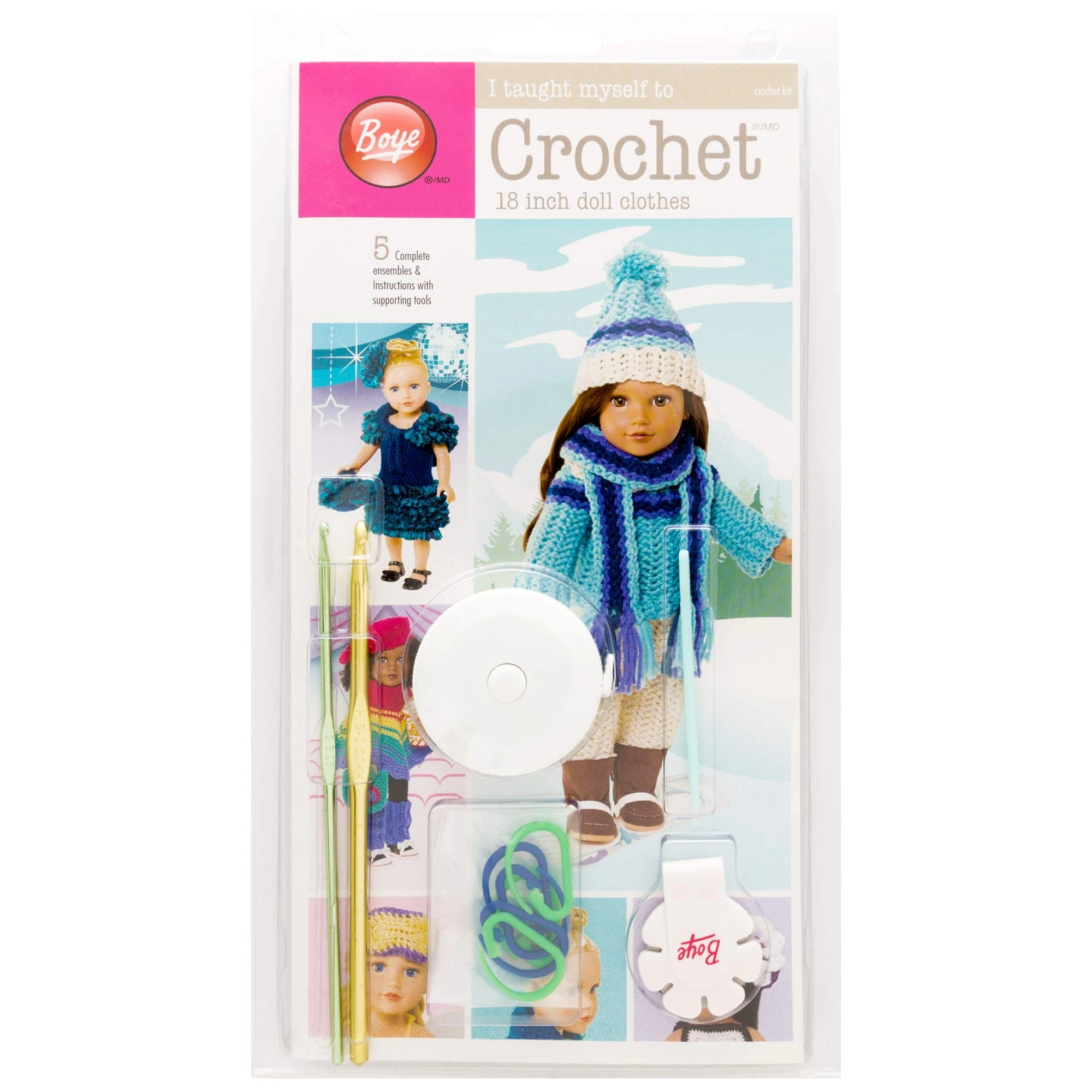 Boye Doll Clothes Learn to Crochet Crafting Kit - 18'' 5 Projects
