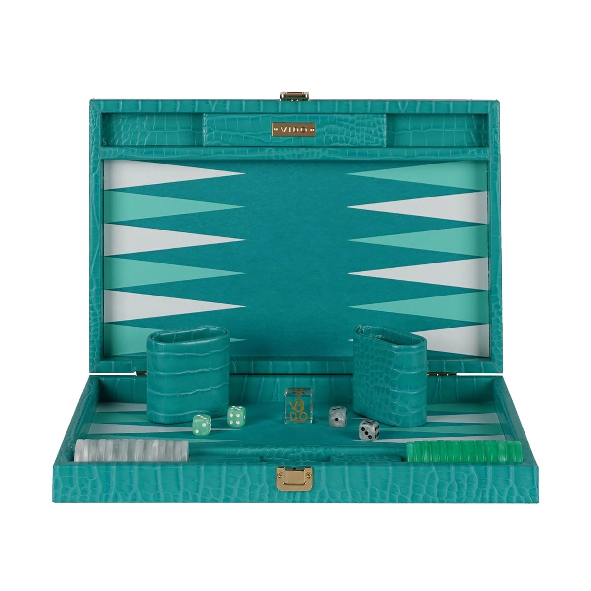 VIDO Backgammon Set - 15 inch Teal Green Alligator Vegan Leather