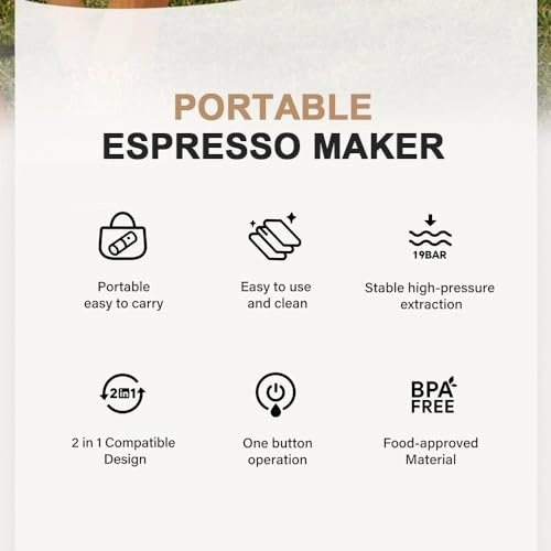 Portable Coffee Maker - 80ml coffee powder or compatible with capsules